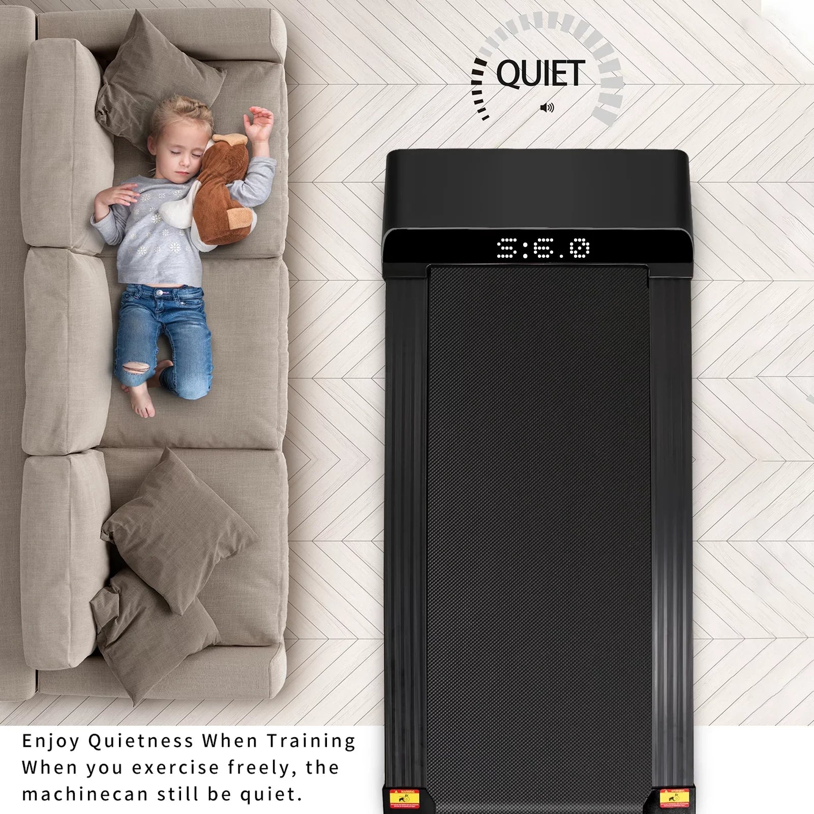 Portable Treadmill Under Desk Walking Pad Flat Slim Treadmill with LDE Display & Sport APP, Running Machine for Apartment and Small Space without Assembling Black