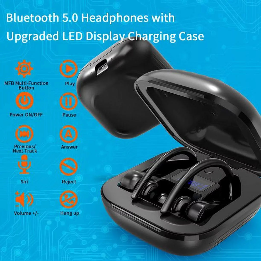 Wireless Earbuds 5.0 True Wireless Sport Earphones Built-in Mic in Ear Running Headset with Earhooks Charging Case Compatible with iPhone 13 Pro Max XS XR Android