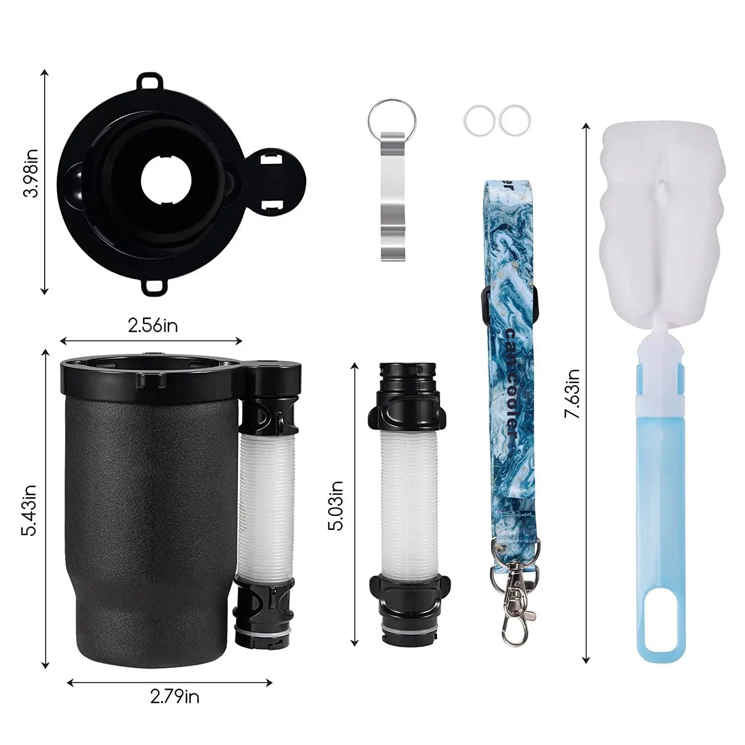 Jahy2Tech Portable Can/Bottle Cooler Cup with 2 Detachable Expandable Hose and Bottle Opener Keychain,Hose Funnel Cup for Beverage Drink, Built for Party Bottle Bottle Drinking Funnel(Black)