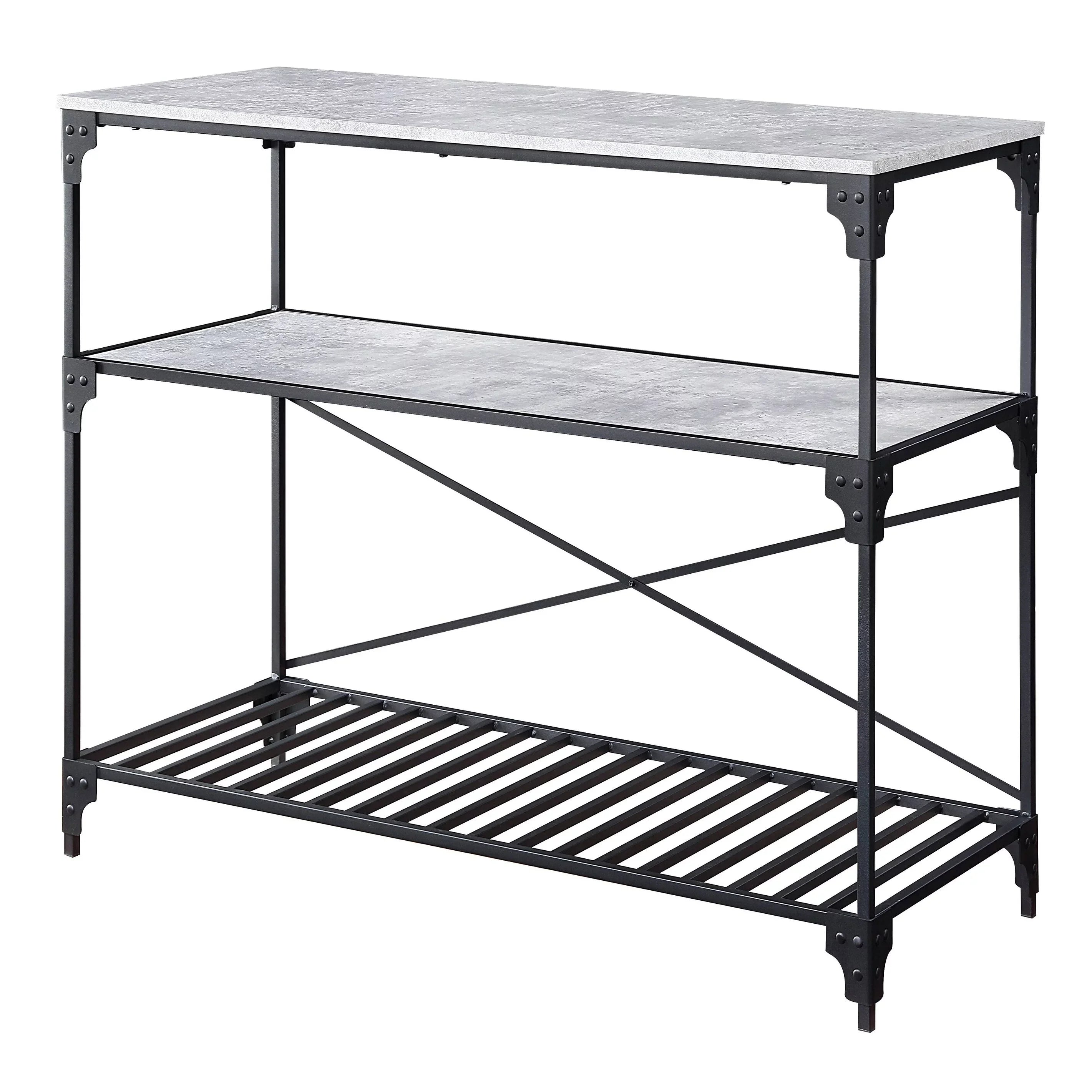 Faulkner Black and Concrete 2-shelf Kitchen Island