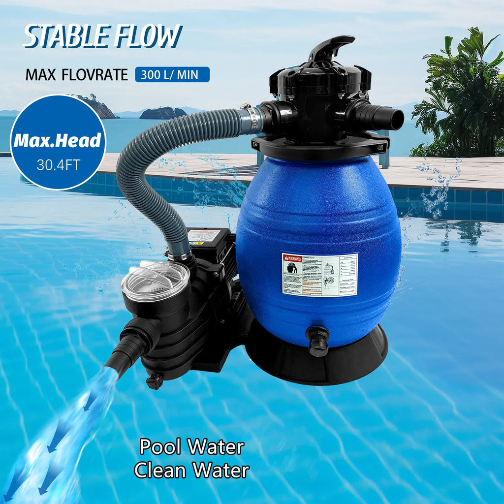 JSTUOKE 13" Pool Sand Filter, 6 Way Valve High-Flo Sand Filter Pump System w/ 3/4HP Pool Pump, Filter up to 10,000GAL Above Ground Swimming Pool