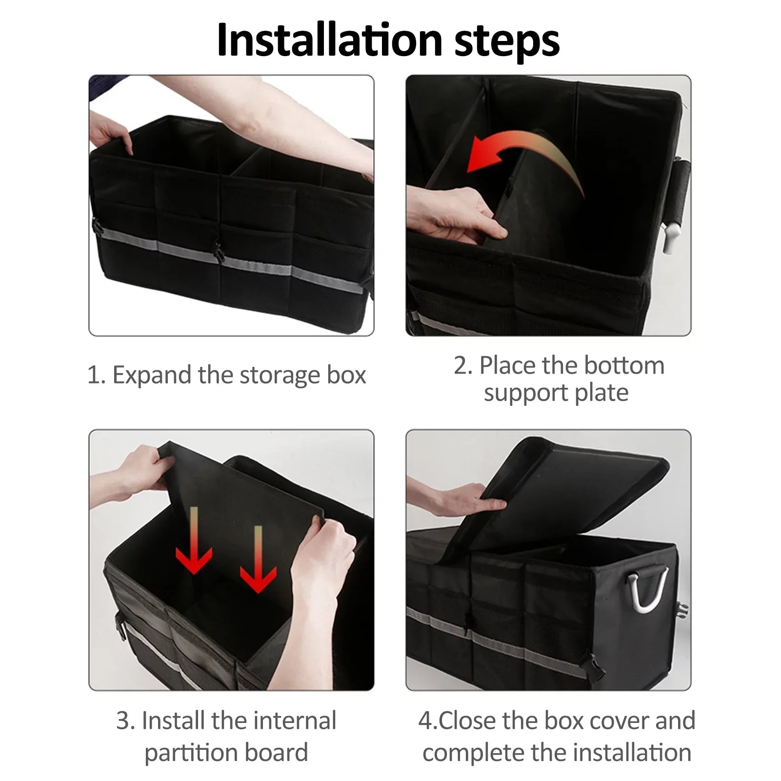 Walmart Car Trunk Storage Box with Reflective Strip 55L Convenient and Spacious Automotive Cargo Organizer for Your Car
