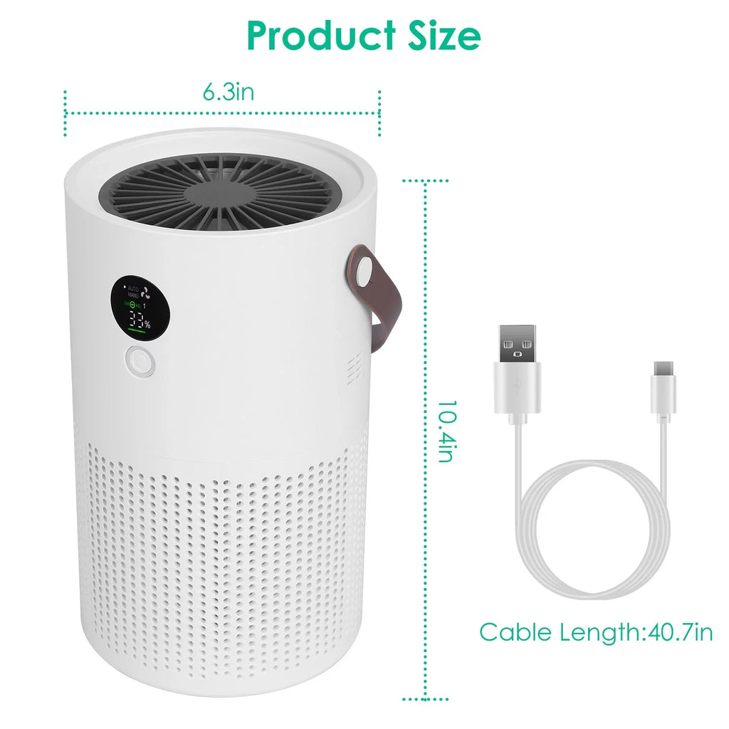 Portable Anion Air Purifier with Night Light, Electronic Air Sterilization with Handle for Home Office Car, White