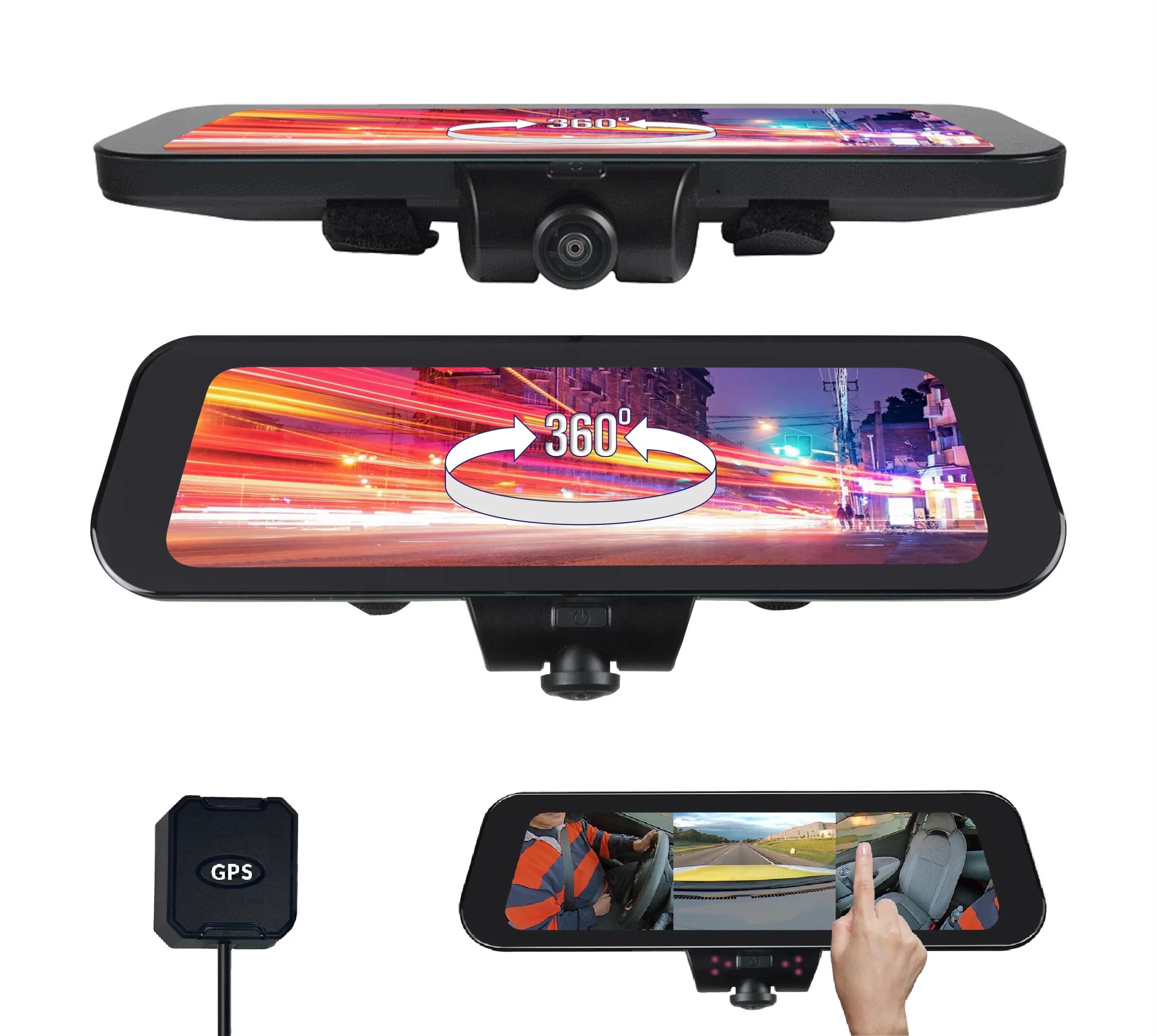 RYDEEN 360 View Surround View 4K Dash Camera 10-inch Monitor Frameless Rearview Mirror with TFT Monitor w/ Auto Brightness Day/Night, DIY Install, Backup Video-in