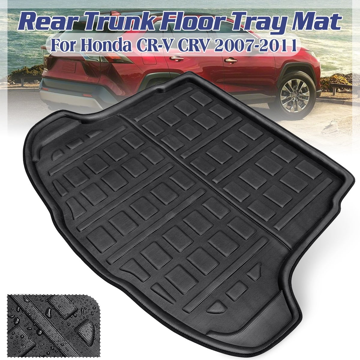 1pcs Cargo Liner Mat for Honda CR-V CRV 2007-2011 Boot Rear Trunk Floor Tray Fluid All Weather, Black