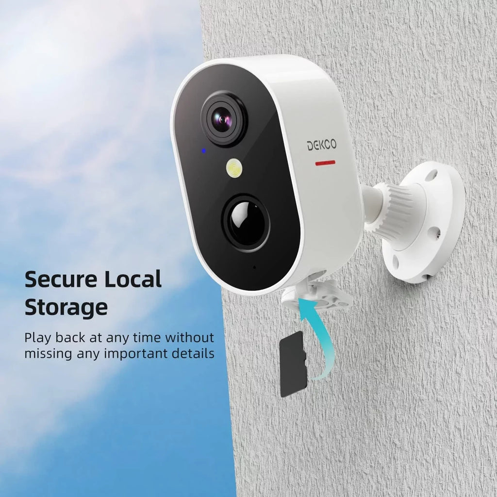 DEKCO 2K Wireless Security Camera Outdoor /Indoor with Spotlight & Siren,Rechargeable Battery Powered WiFi Home Surveillance Camera with Color Night Vision 2-Way Audio Motion Detection