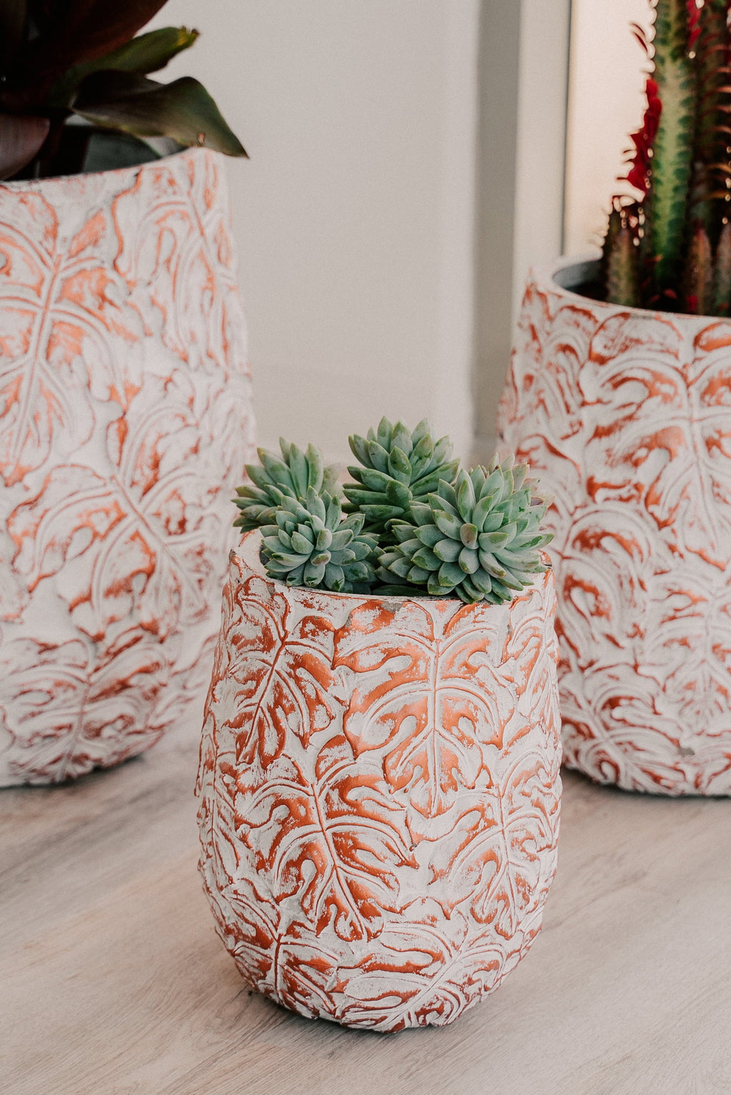 XBrand 19.3", 15.4" and 12.2"H Tall Beige and Golden Fiberstone/Cement Indoor Outdoor Planters (Set of 3), Modern Decorative Plant Pots with Drain Hole for All House Plants, Succulents & Flowers