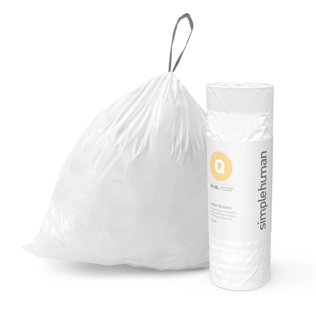 simplehuman Code Q Custom Fit Drawstring Trash Bags, 240 Roll Pack, 50-65 Liter / 13-17 Gallon, White