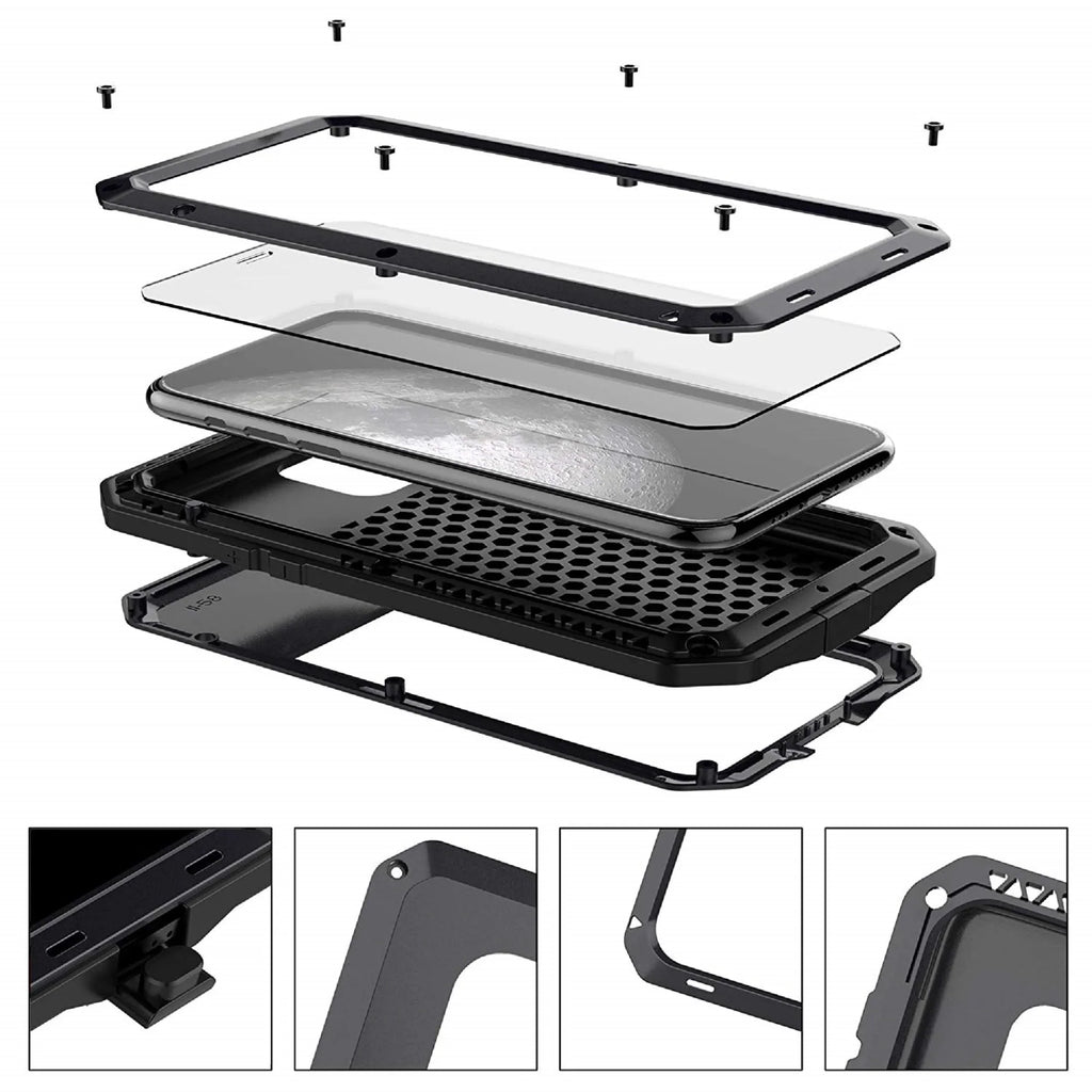 Gorilla Glass Aluminum Metal iPhone 6 Plus Case (Black) Heavy Duty Military Grade Shockproof and Scratch Resistant Protection, Rugged Outdoor Travel