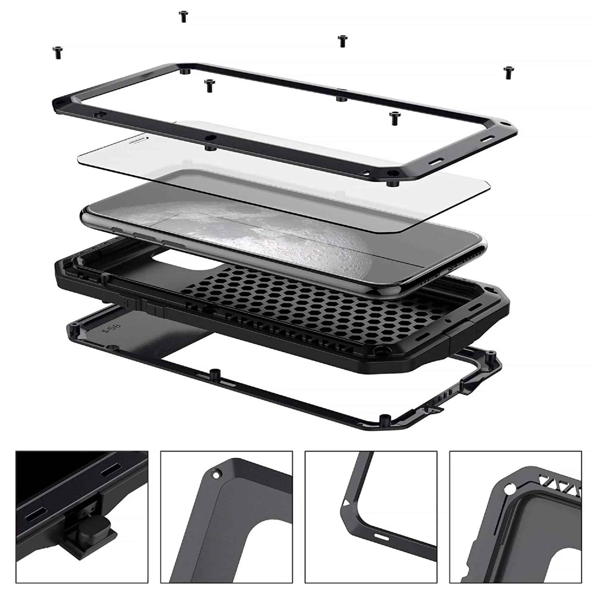 Gorilla Glass Aluminum Metal iPhone 6 Plus Case (Black) Heavy Duty Military Grade Shockproof and Scratch Resistant Protection, Rugged Outdoor Travel