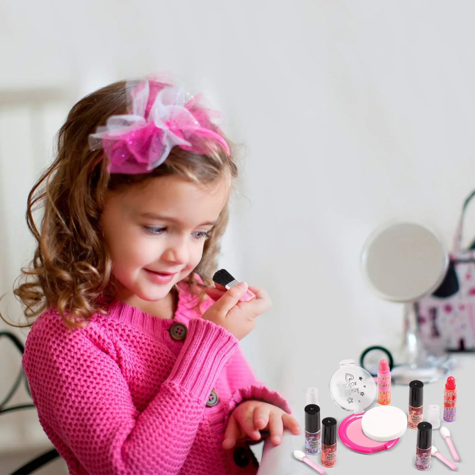 Vextronic Girls Makeup Toy Set Washable Kids Makeup Kit for Girl, Pretend Play Makeup Kit for Kids, Non-Toxic, Real Cosmetic Toy Beauty Set for Kids Birthday Pink