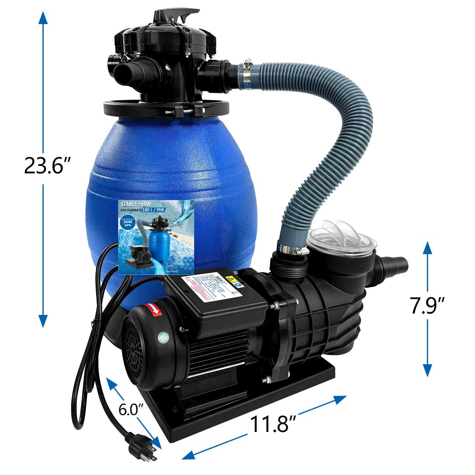 JSTUOKE 13" Pool Sand Filter, 6 Way Valve High-Flo Sand Filter Pump System w/ 3/4HP Pool Pump, Filter up to 10,000GAL Above Ground Swimming Pool