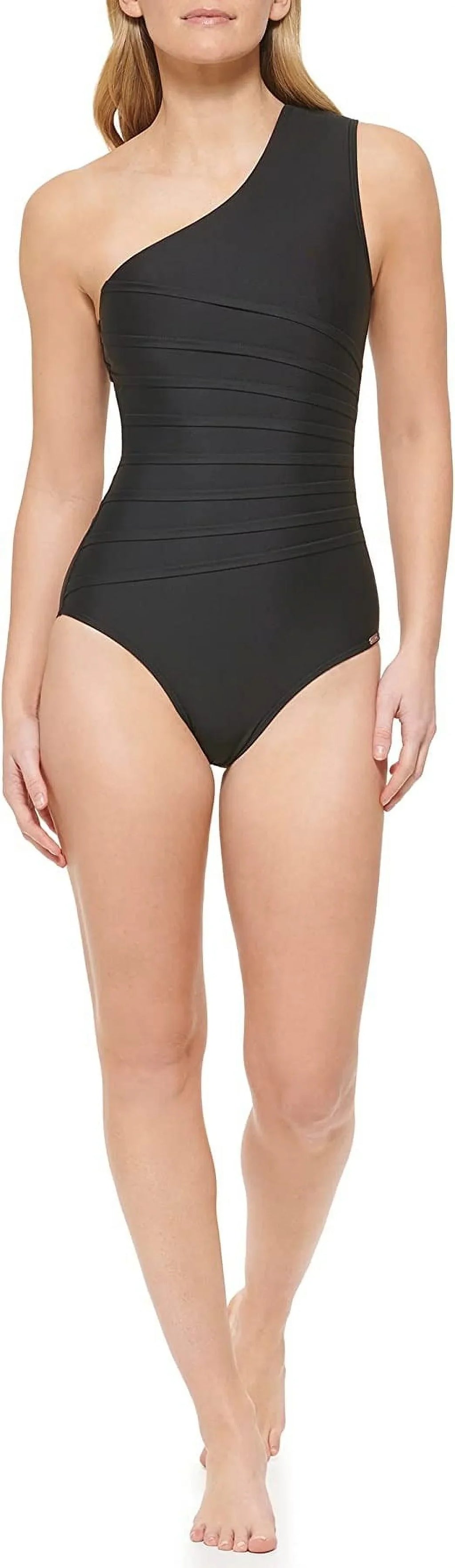 Calvin Klein BLACK One-Shoulder Starburst One-Piece Swimsuit, US 4