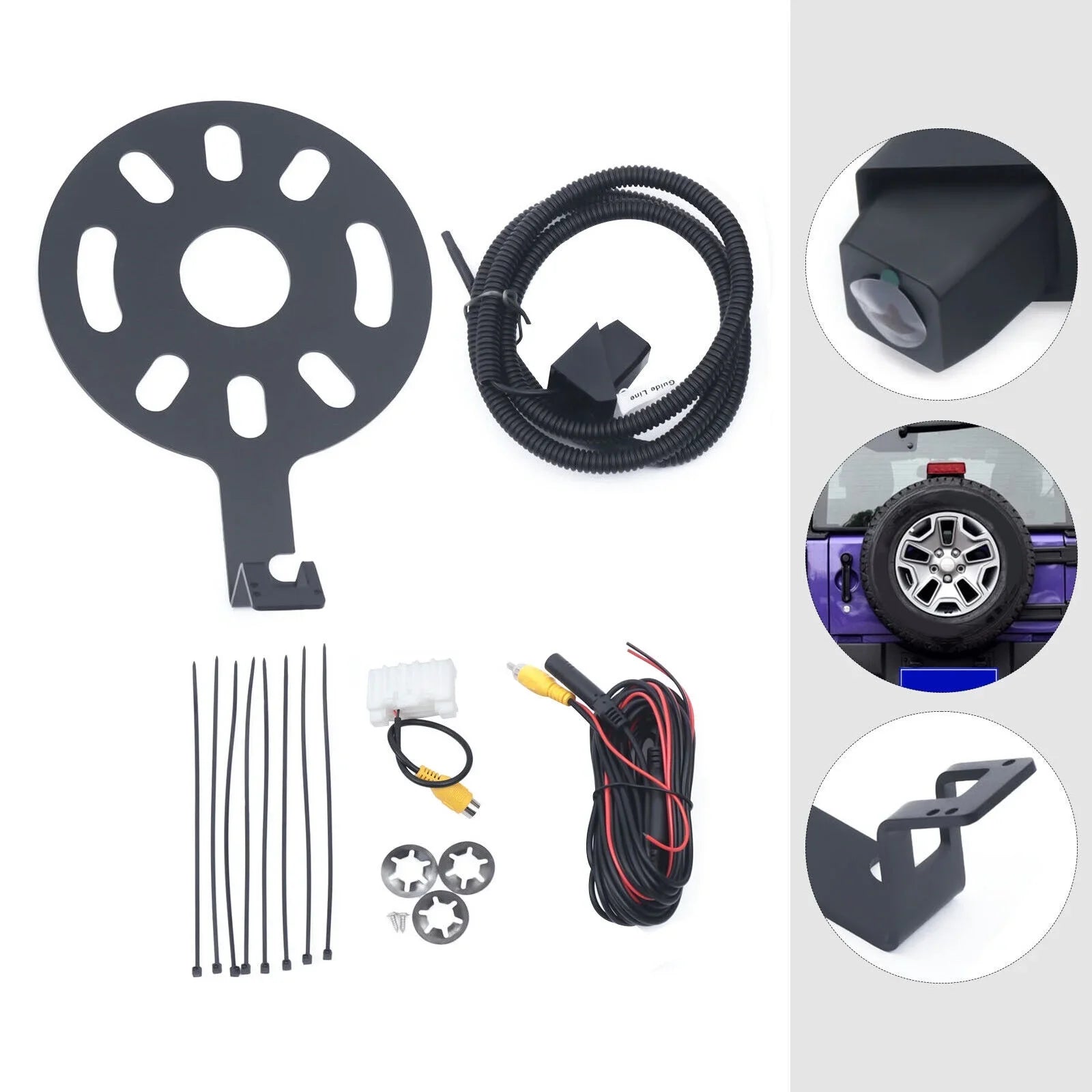 Rear View Backup Camera Kit for Jeep Wrangler JK 2007-2018 w/ Spare Tire Bracket