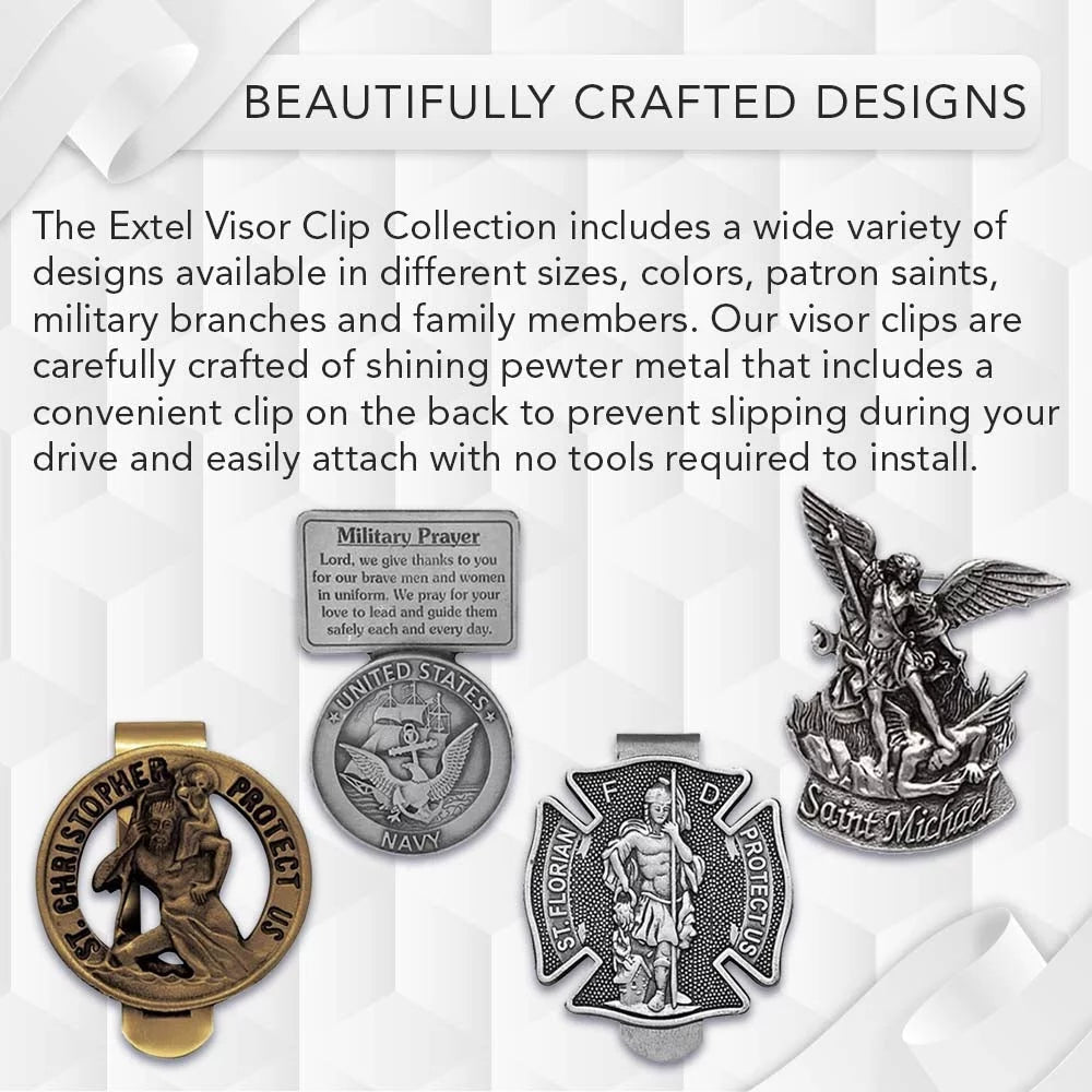 Extel Our Lady of The Highway Auto Sun Visor Clip for Car Truck Driver, Antique Silver Finish, Made in USA