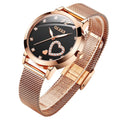 Olevs Elegant Women's Watch, Rose Gold Diamond Hearts Big Face Mesh Strap Fashion Dress Japanese Quartz Liquid Luminous Ladies Watches, Female Wristwatch, Gifts for Women