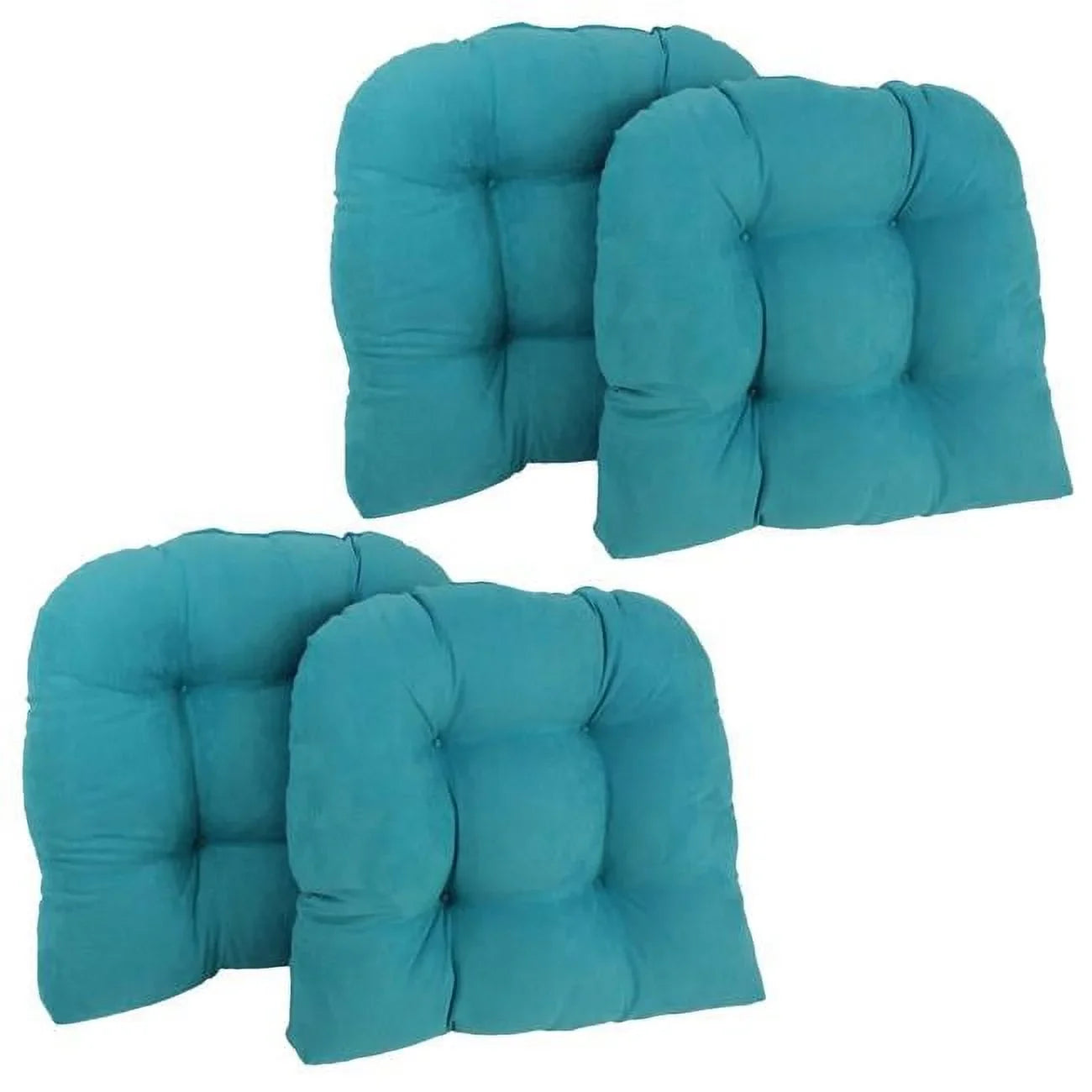19 in. U-Shaped Microsuede Tufted Dining Chair Cushions, Aqua Blue - Set of 4