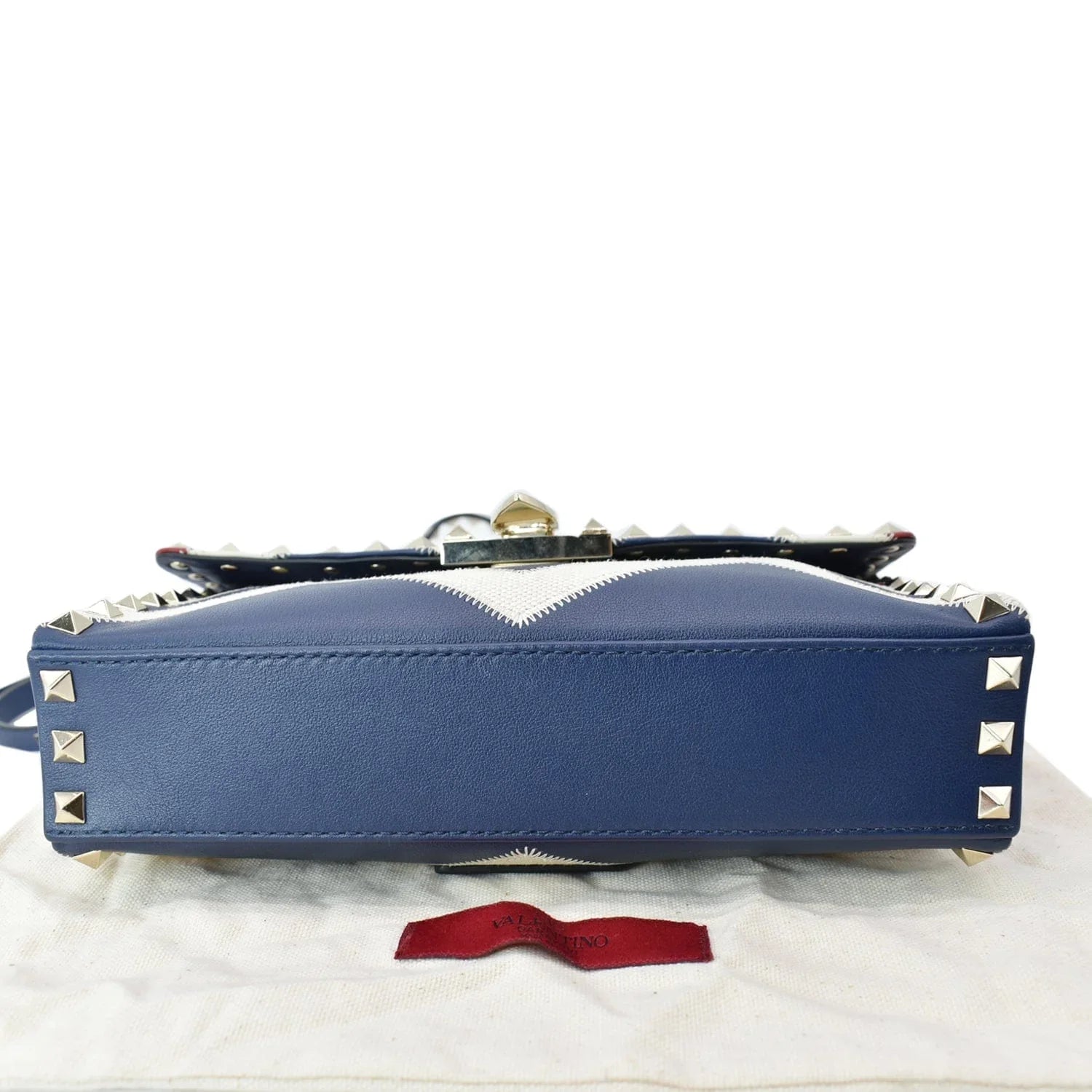 Pre-owned VALENTINO Garavani Rockstud Chevron Print Leather Crossbody Bag Multicolor