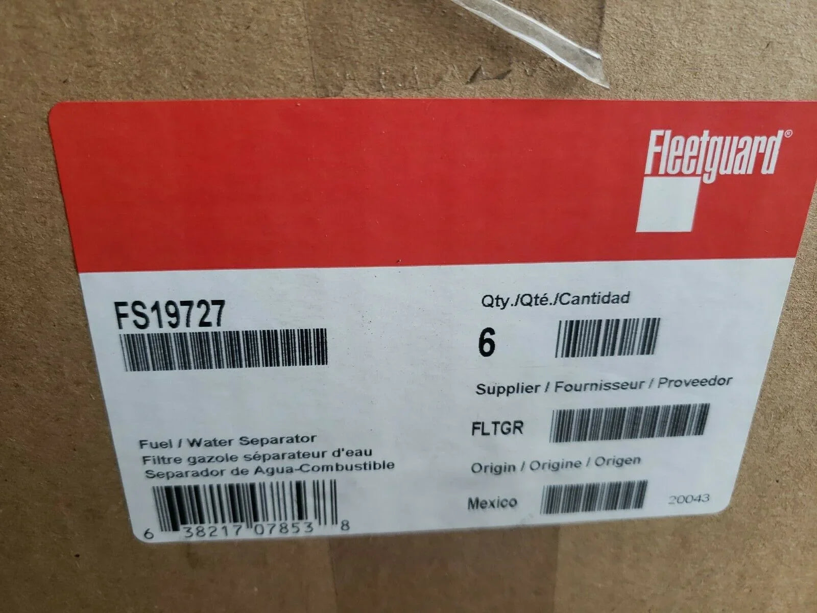 Genuine Fleetguard FS19727 Liquid Separator Free Shipping (Pack of 6)