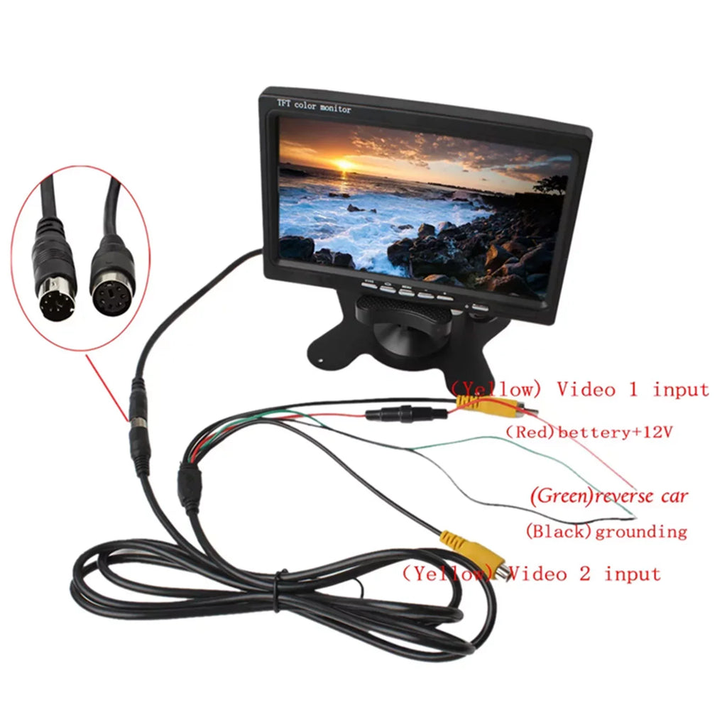 Aibecy 7 Inch HD Monitor Display Display TFT Car Monitor Monitor HD 1024x600 Display AV Input Built-in Speaker For Trucks Bus RV Trailer Reverse Rear View Backup Camera