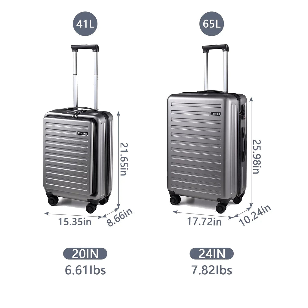 2 Piece 20/24 Luggage Set, Only 20 with Front Notebook Pocket & Expandle, Lightweight ABS+PC Hardshell Suitcase with TSA Lock & Spinner Wheels, 20 Inch 37~41L + 24 Inch 65L,Dark Grey