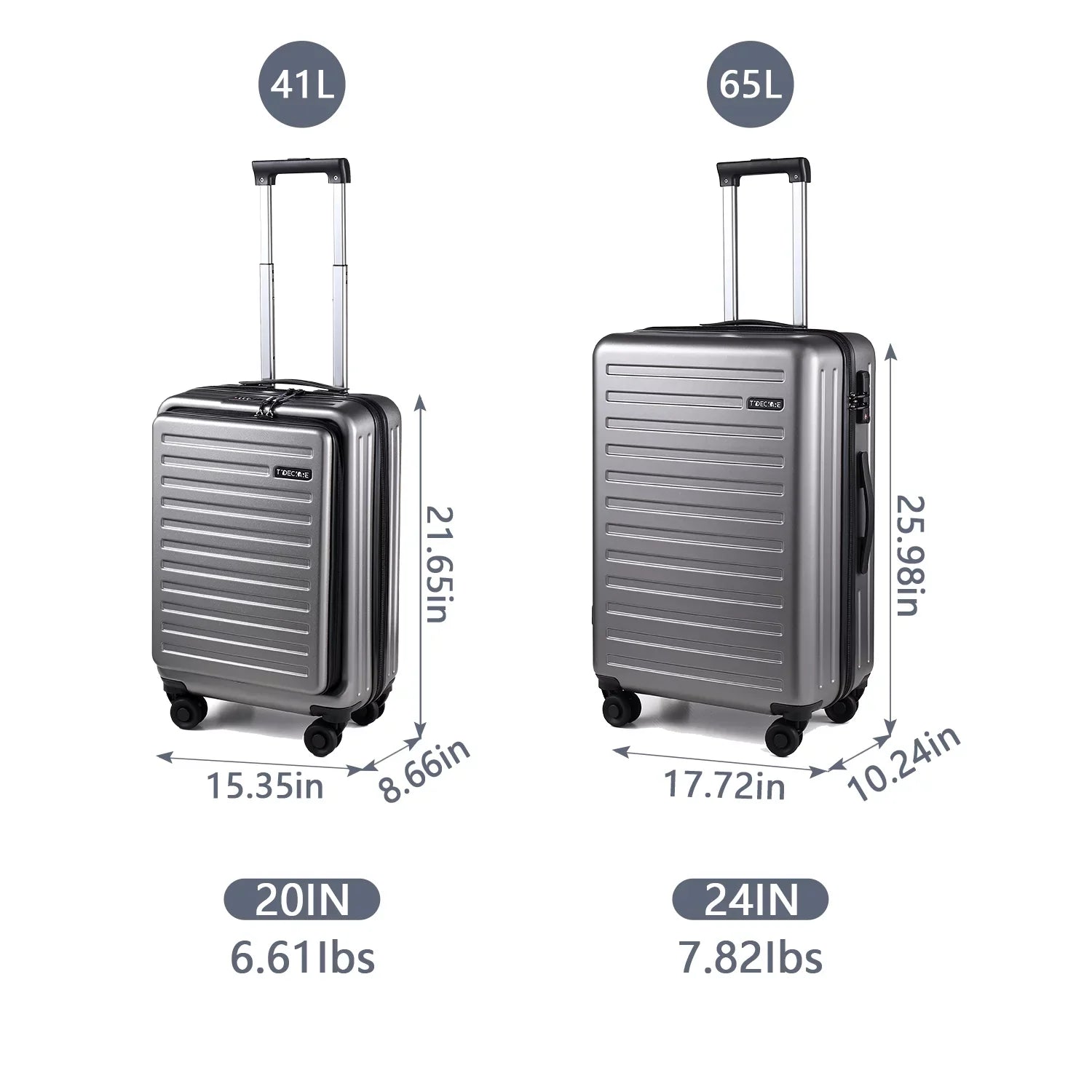 2 Piece 20/24 Luggage Set, Only 20 with Front Notebook Pocket & Expandle, Lightweight ABS+PC Hardshell Suitcase with TSA Lock & Spinner Wheels, 20 Inch 37~41L + 24 Inch 65L,Dark Grey