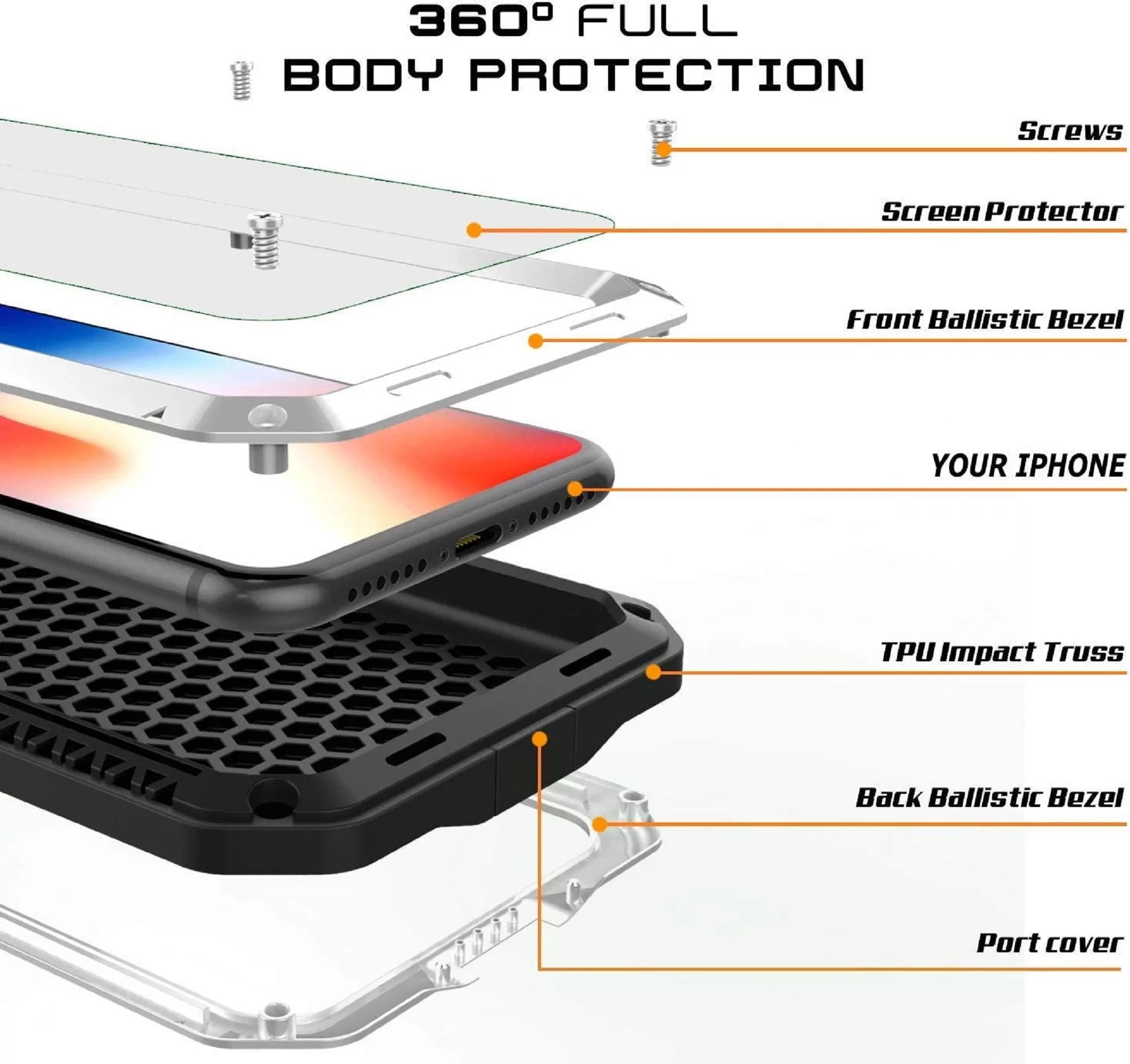 Gorilla Glass Aluminum Metal iPhone 6 Plus Case (Silver) Heavy Duty Military Grade Shockproof and Scratch Resistant Protection, Rugged Outdoor Travel