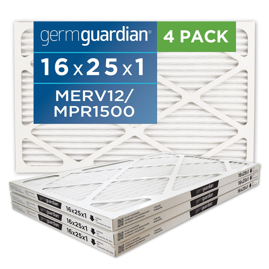 Germ Guardian 16x25x1 MERV 12 Pleated HVAC AC Furnace Air Filters (4-Pack)