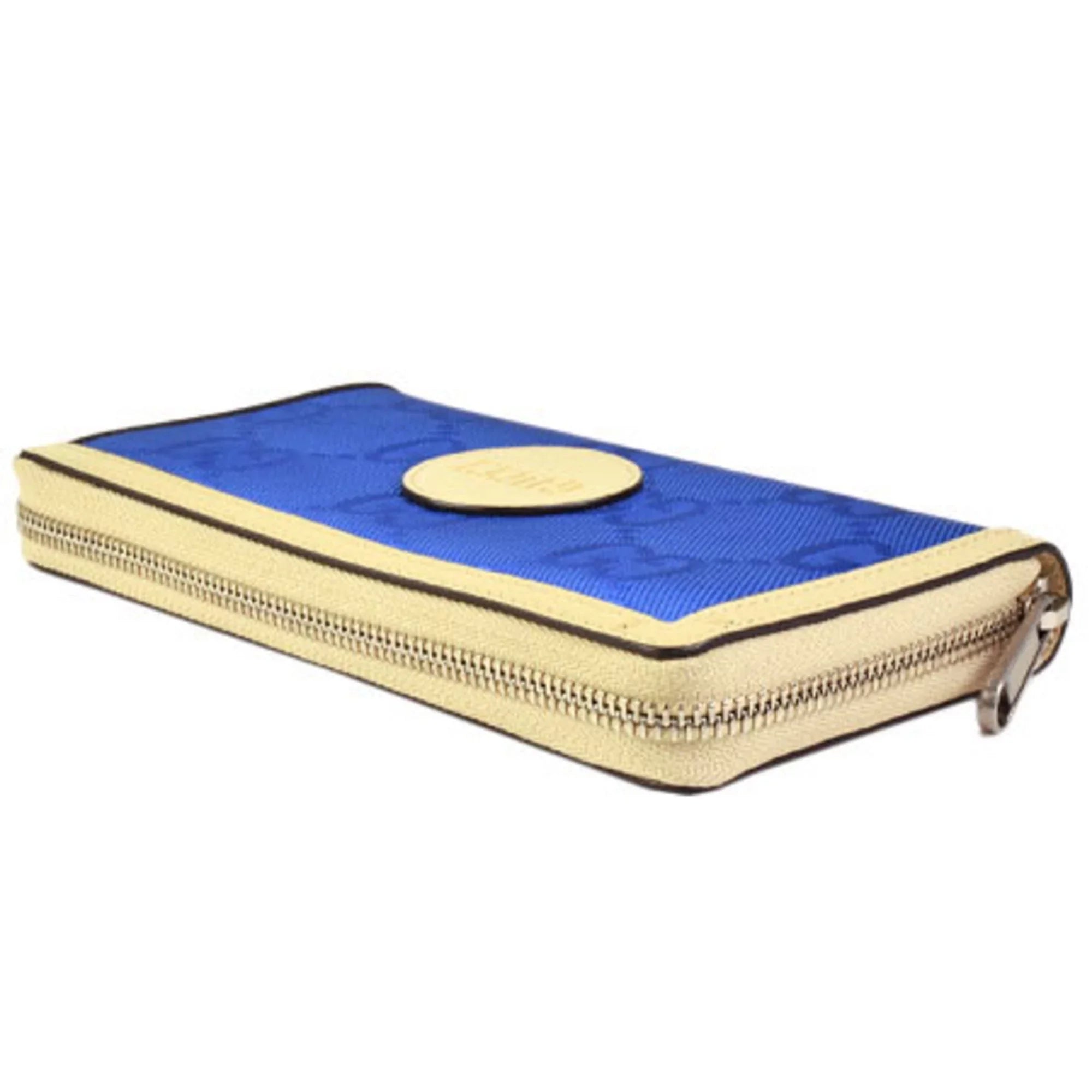Pre-Owned Gucci GUCCI off the grid zip around round long wallet GG nylon leather blue beige 625576 (Good)