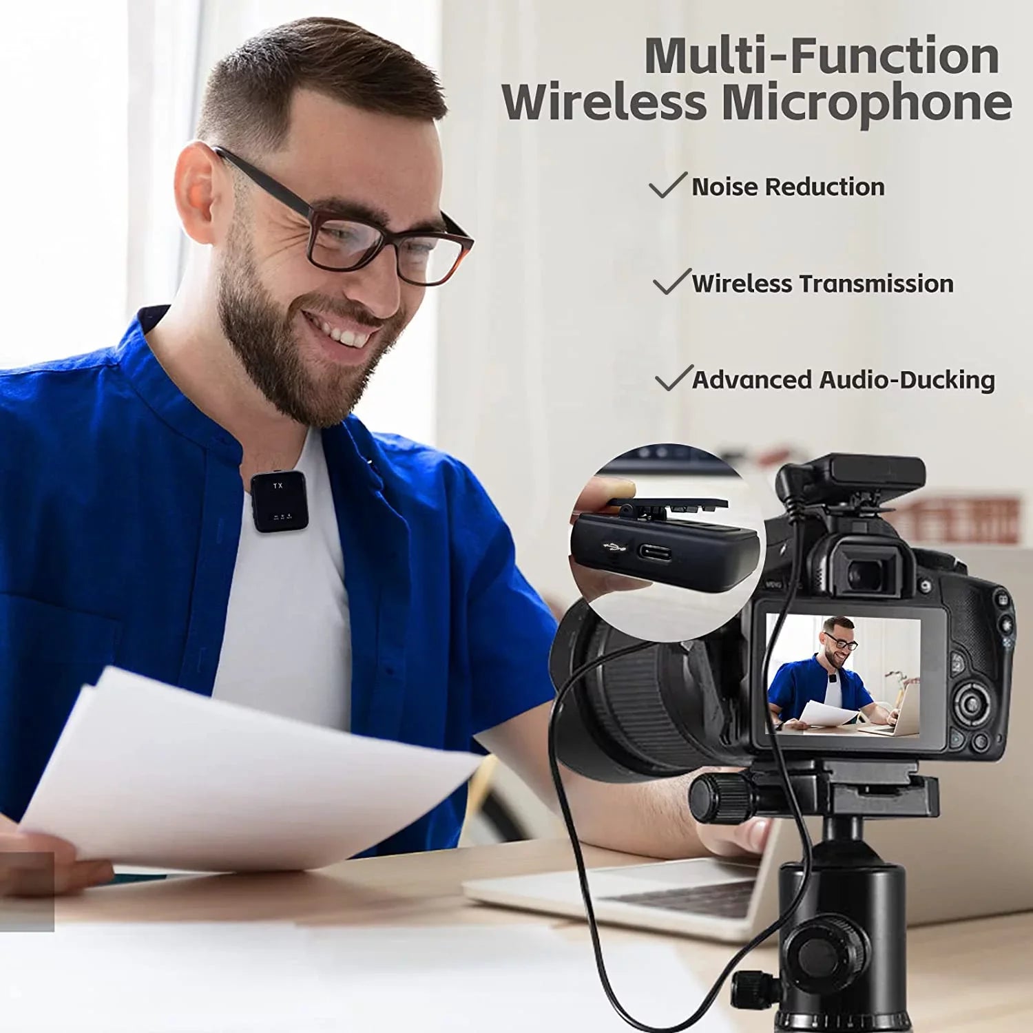 NEWWARE Wireless Lavalier Microphone for Camera/iPhone/iPad/Android/PC,2.4GHz Wireless Microphone System with Transmitter & Receiver,Clip-on Microphones,Lapel Mic 165FT 8H for Vlog Live Stream YouTube