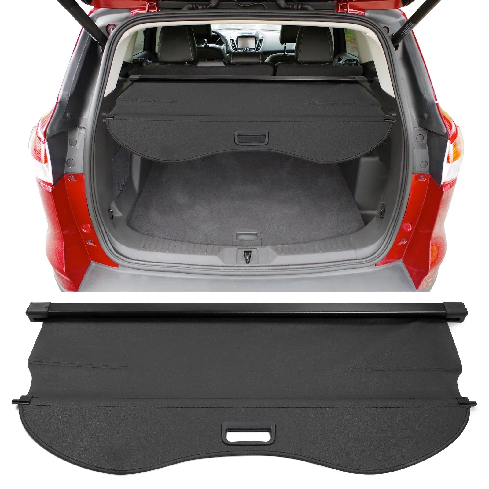 Ikon Motorsports Cargo Cover Compatible With 2013-2019 Ford Escape All Models PVC & Aluminum Rod Black Security Rear Trunk Cover Security Retractable Shield