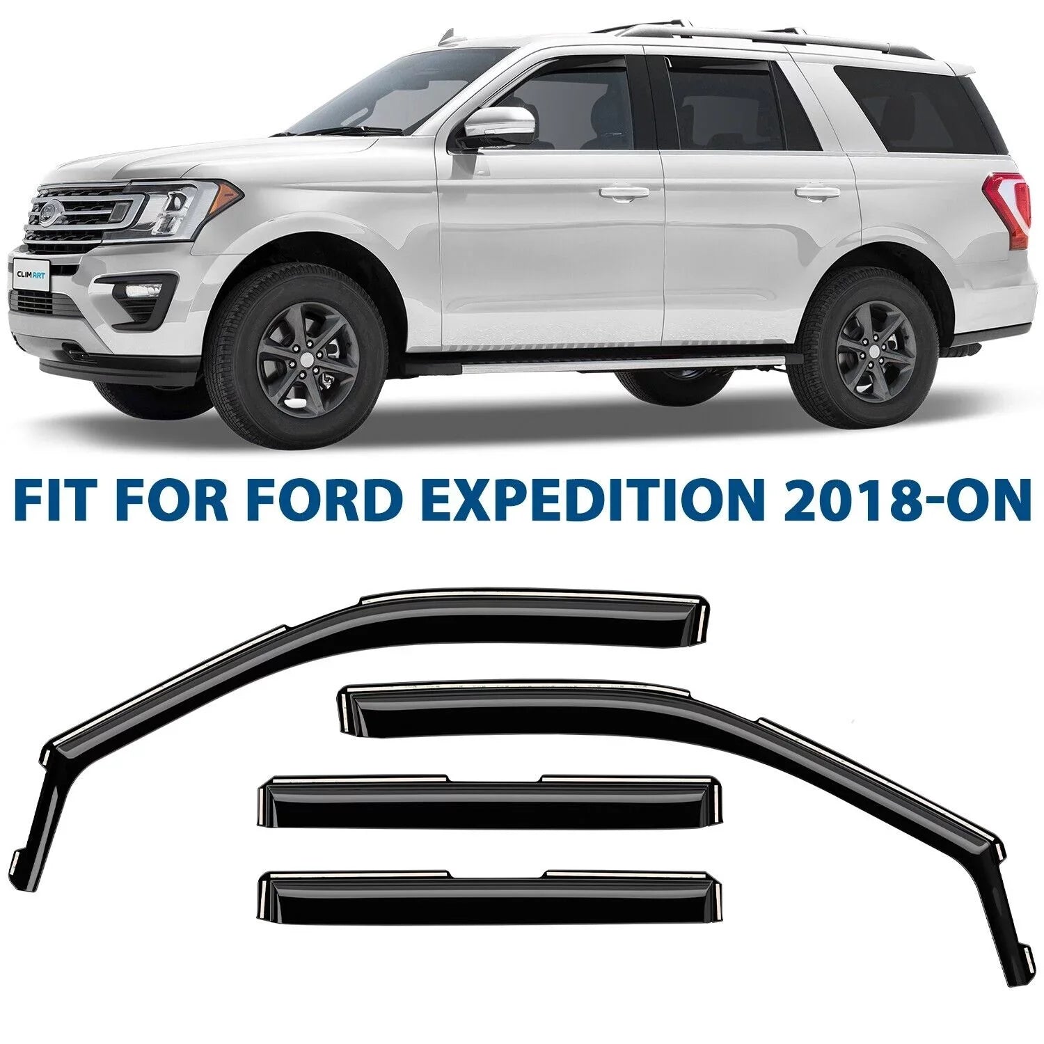 CLIM ART in-Channel Incredibly Sturdy Rain Guards Compatible with Ford Expedition 2018-2024, Original Window Deflectors, Vent Window Visors, Vent Deflector, 4 pcs. - 618291