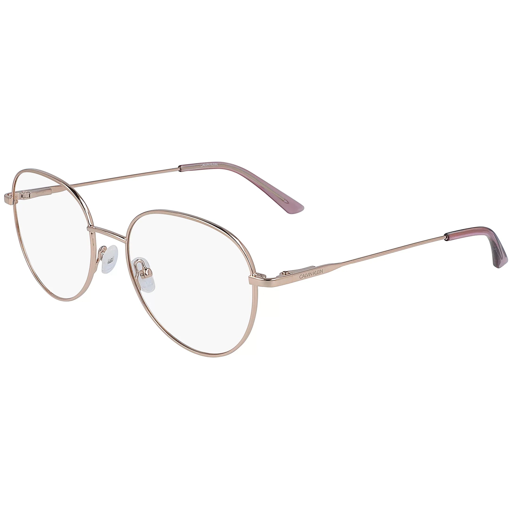 Calvin Klein Women's Round Eyeglasses, CK19130G, Rose Gold, 52-18-140, with Case