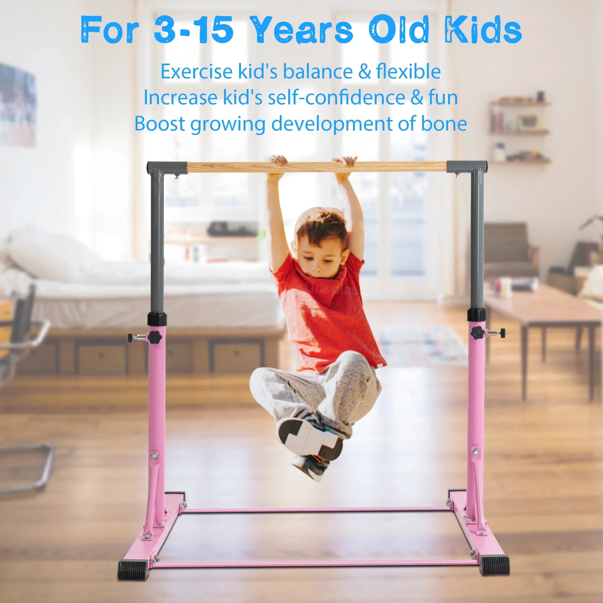 Gymnastic Bar Set Gymnastics Horizontal Bar Gymnastics Training Kip Bar for Kids Home Use, Pink