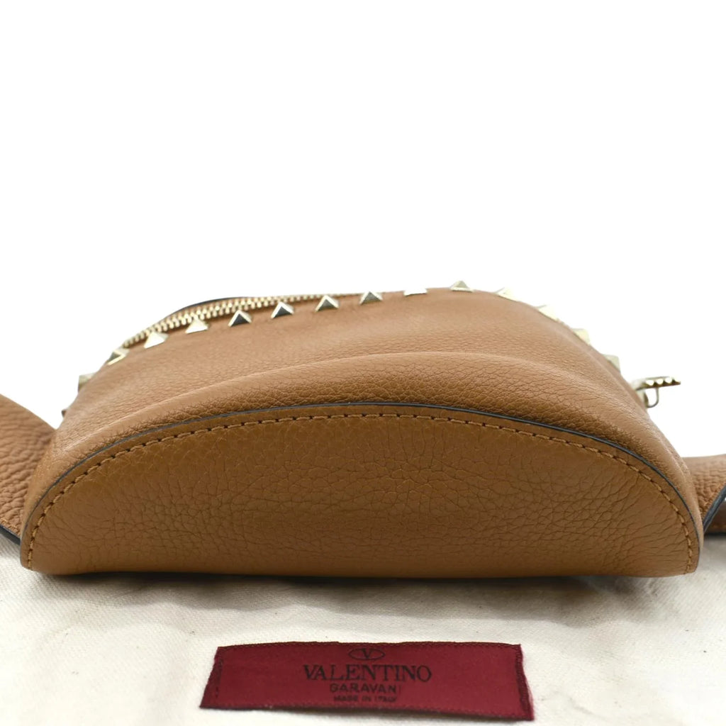 Pre-Loved VALENTINO Spike Leather Belt Bag Camel