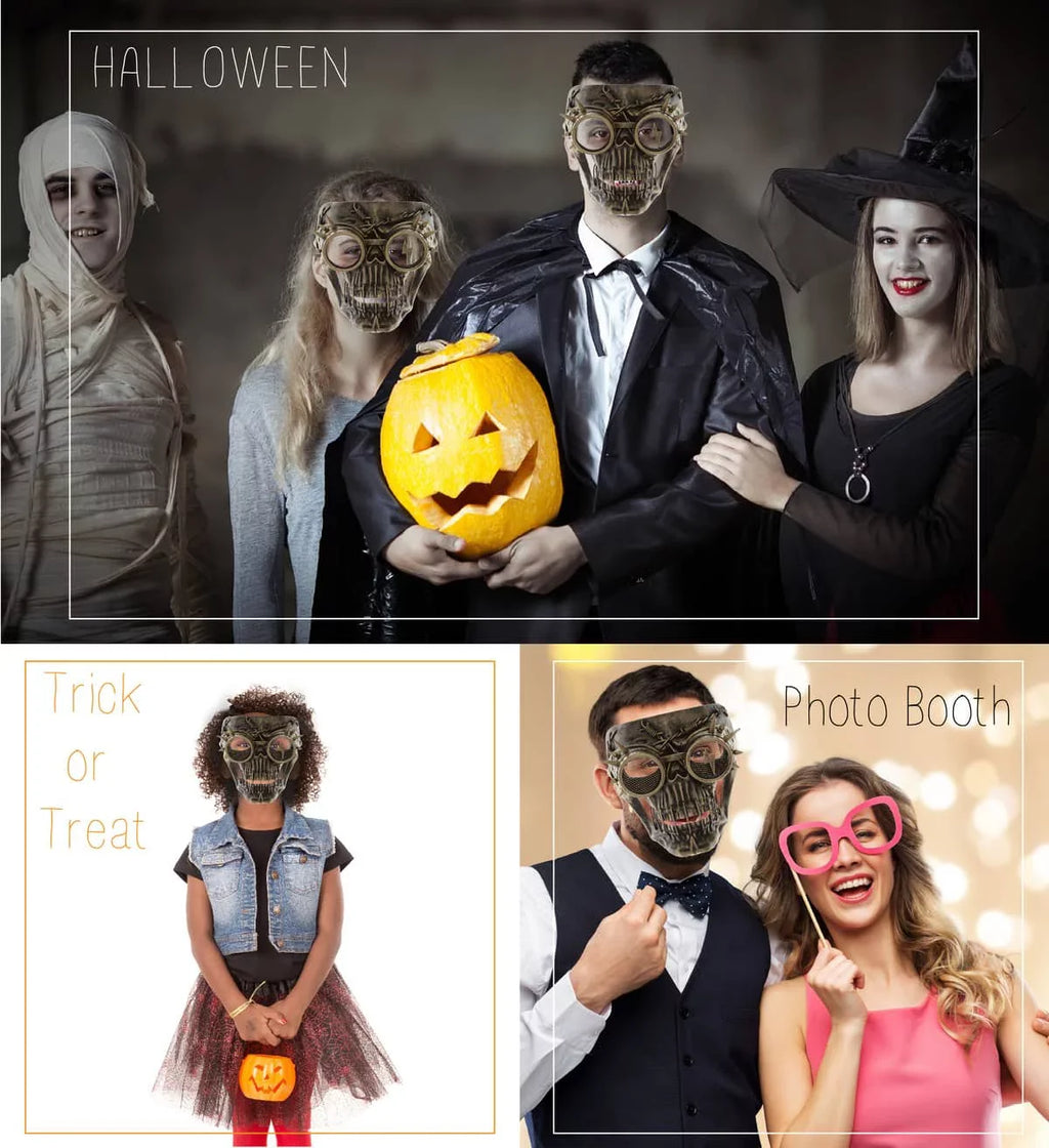 Attitude Studio Steampunk Wired Skeleton Full Face Mask Goggles Costume - Gold