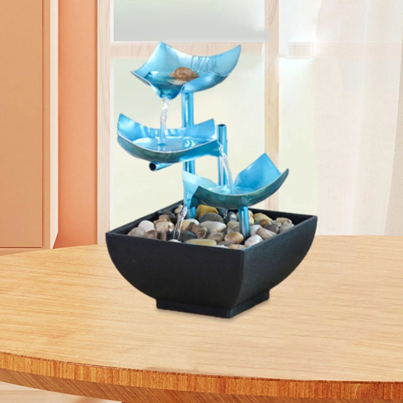 Menolana Tabletop Liquid Fountain, Indoor Liquid Fountain Desk with Circular Liquid Flow with River Rocks for Home Living Room Garden