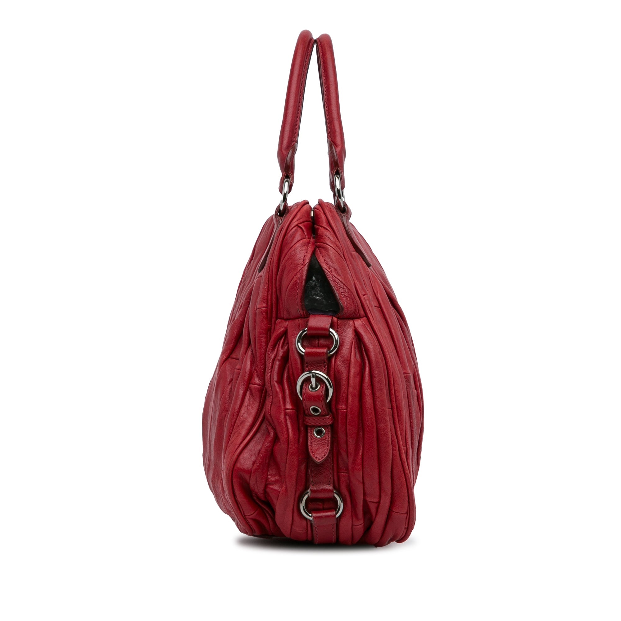 Pre-Owned Authenticated Miu Miu Quilted Tote Bag Calf Leather Red Unisex (Good)