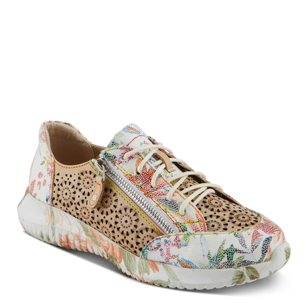 L'Artiste Women's Jazzie Lace-Up Fashion Sneaker with Flowers Beige Multi EU 38/7.5-8