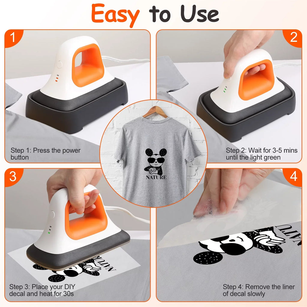 Mini Heat Press Machine 7" * 3.8" in Portable Iron Heat Transfer Machine with Fast Heating for T-Shirt Clothes Hat Bags, Orange