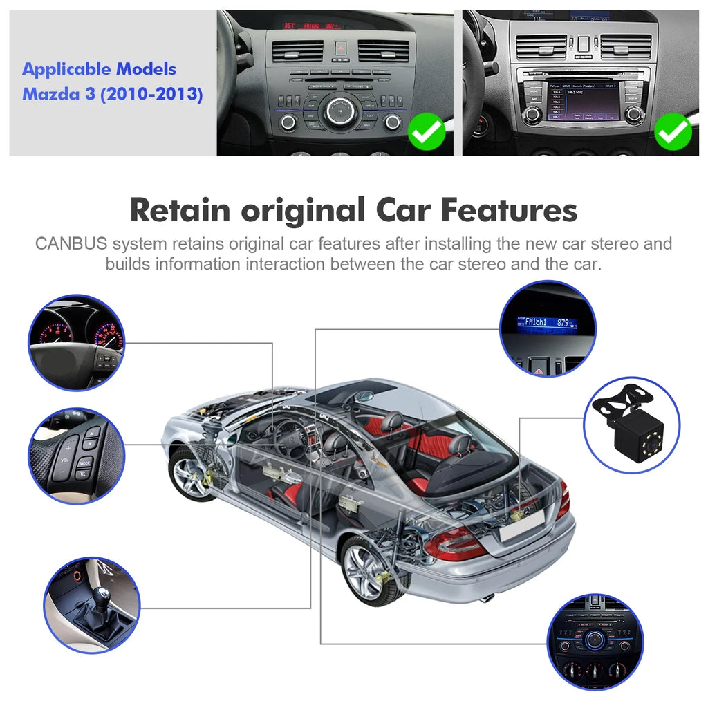 Android 10 Double Din Car stereo for Mazda 3 2010 2011 2012 2013 with 9 Inch Display Radio Built-in Wireless Carplay/Android Auto/GPS/Bluetooth/FM/AUX-in/Steering Wheel Control Backup Camera 2+32G