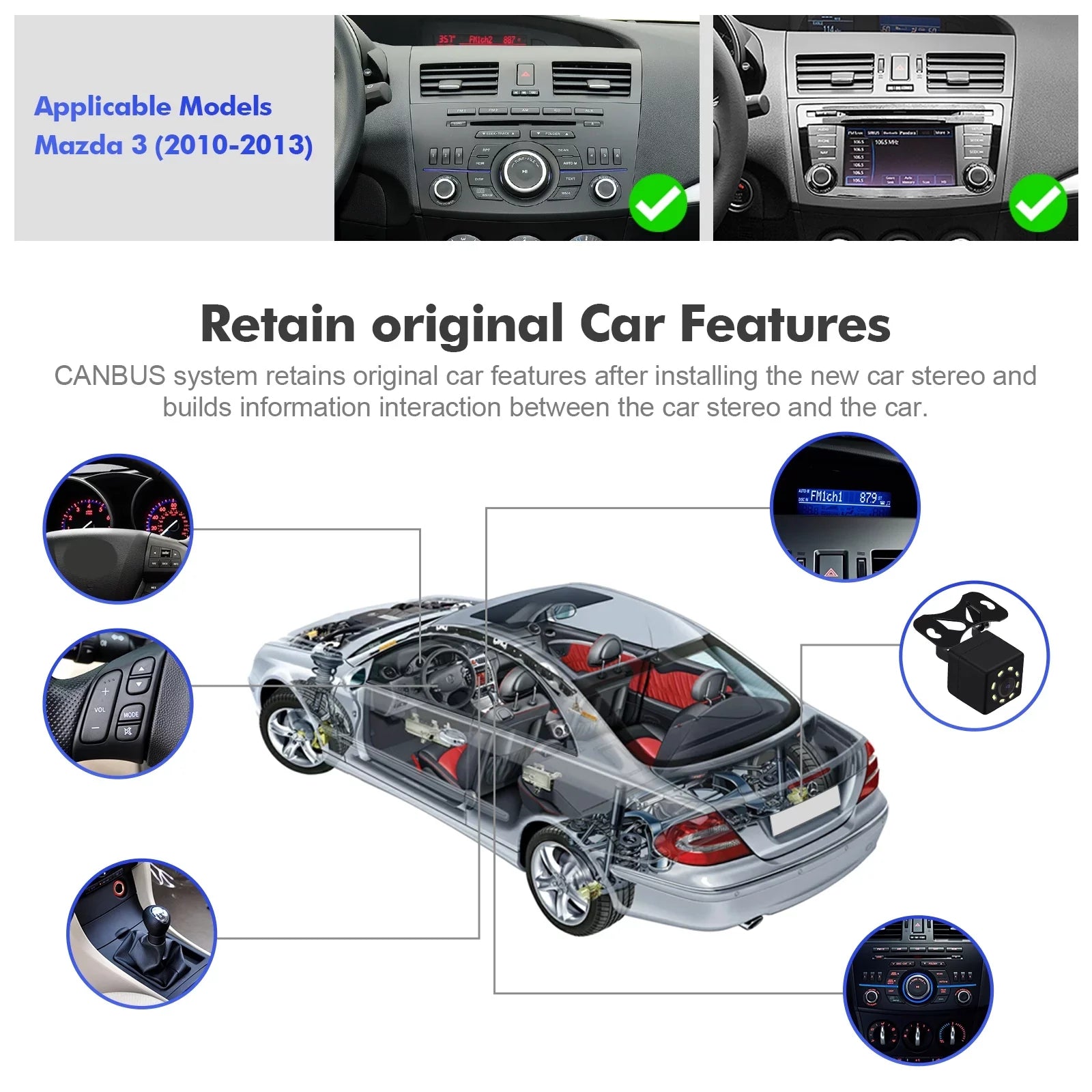 Android 10 Double Din Car stereo for Mazda 3 2010 2011 2012 2013 with 9 Inch Display Radio Built-in Wireless Carplay/Android Auto/GPS/Bluetooth/FM/AUX-in/Steering Wheel Control Backup Camera 2+32G