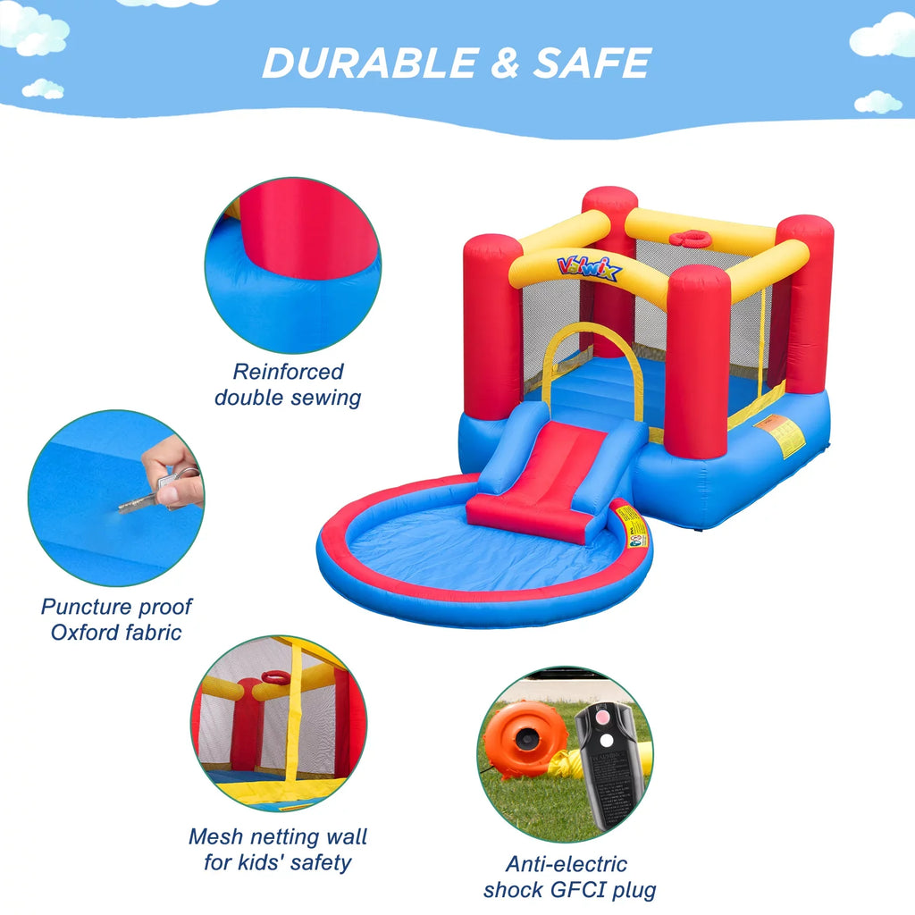Valwix Inflatable Bounce House with Blower for Kids 3-5 years , Bouncy Castle Liquid & Pool for Wet Dry Combo, Bouncer with Repair Kits, Fun Bounce Area with Basketball Hoop