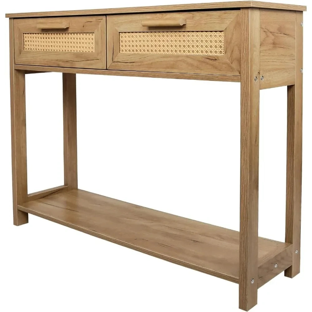 Console Table with 2 Drawers, Entrance Table with Open Storage Rack, Minimalist Style Table for Office, Bedroom, and Restaurant