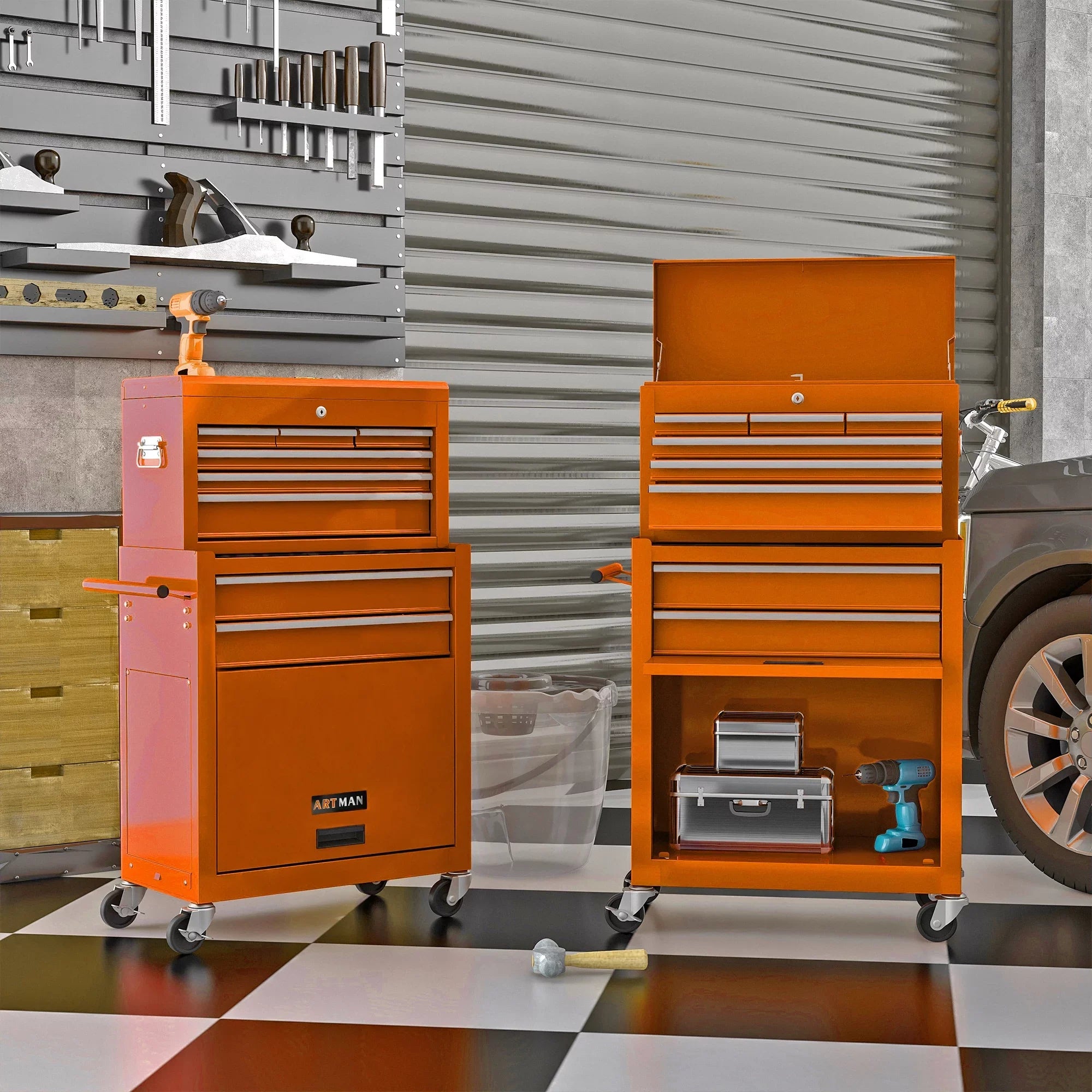 LoLado 8 Drawer Rolling Tool Chest with Wheels, High Capacity Tool Storage Cabinet & Tool Box Cart, Lockable Rolling Tool Chest with Drawers, Toolbox Organizer for Garage Warehouse Workshop - Orange