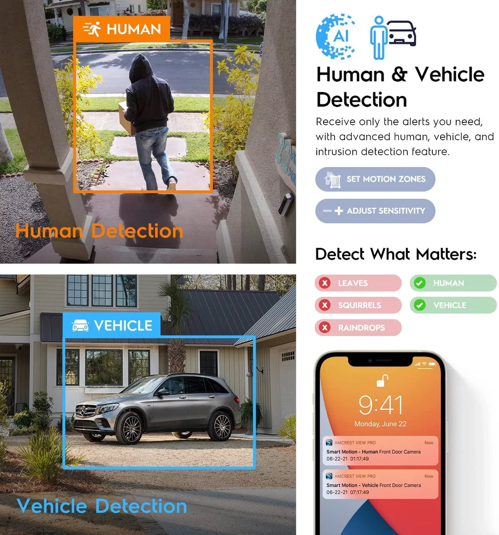 Amcrest AI Turret IP PoE Camera w/ 164ft Nightvision, Security IP Camera Outdoor, Built-in Microphone, Human & Vehicle Detection, 129° FOV, 5MP@20fps IP5M-T1277EW-AI
