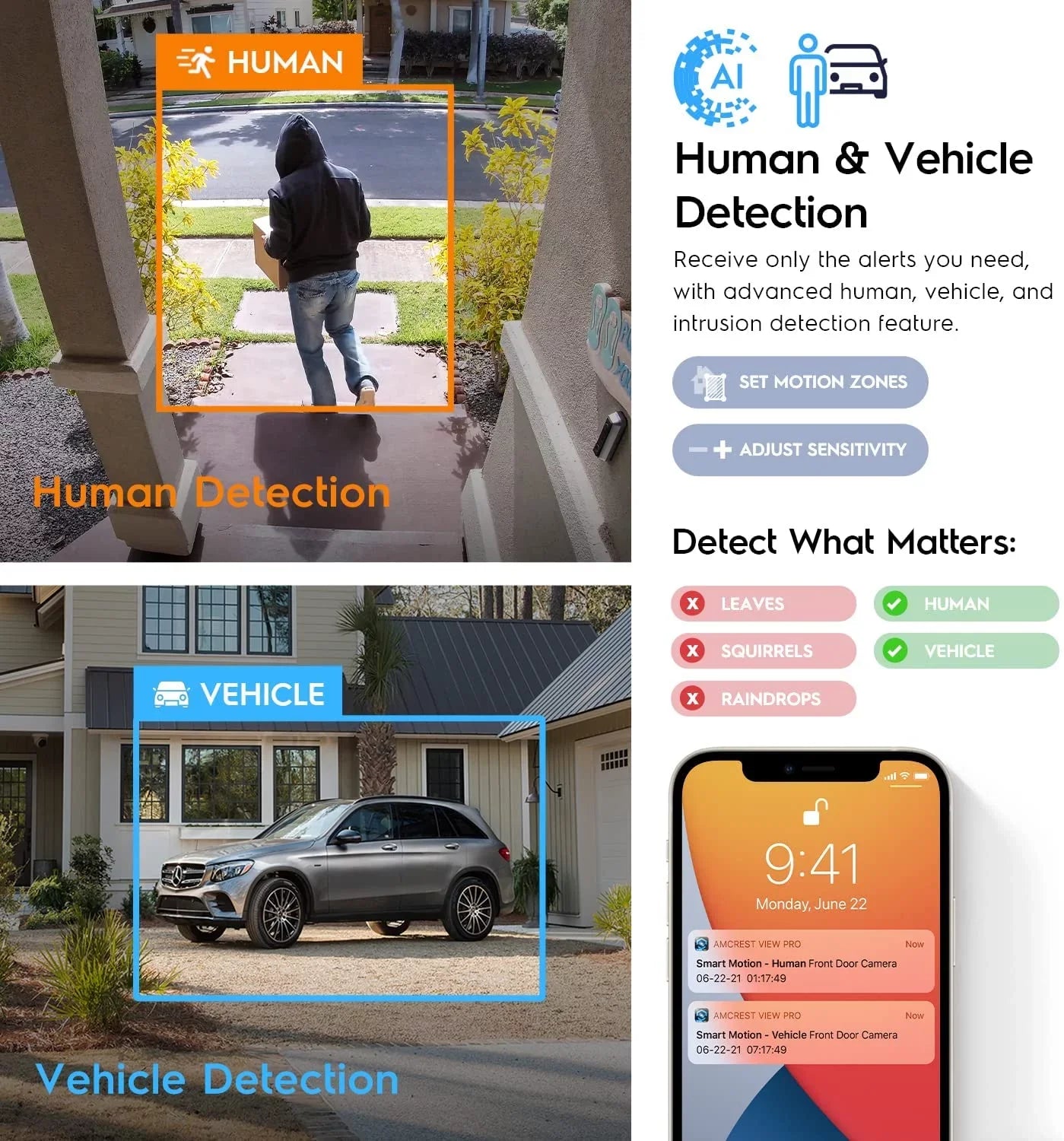 Amcrest AI Turret IP PoE Camera w/ 164ft Nightvision, Security IP Camera Outdoor, Built-in Microphone, Human & Vehicle Detection, 129° FOV, 5MP@20fps IP5M-T1277EW-AI