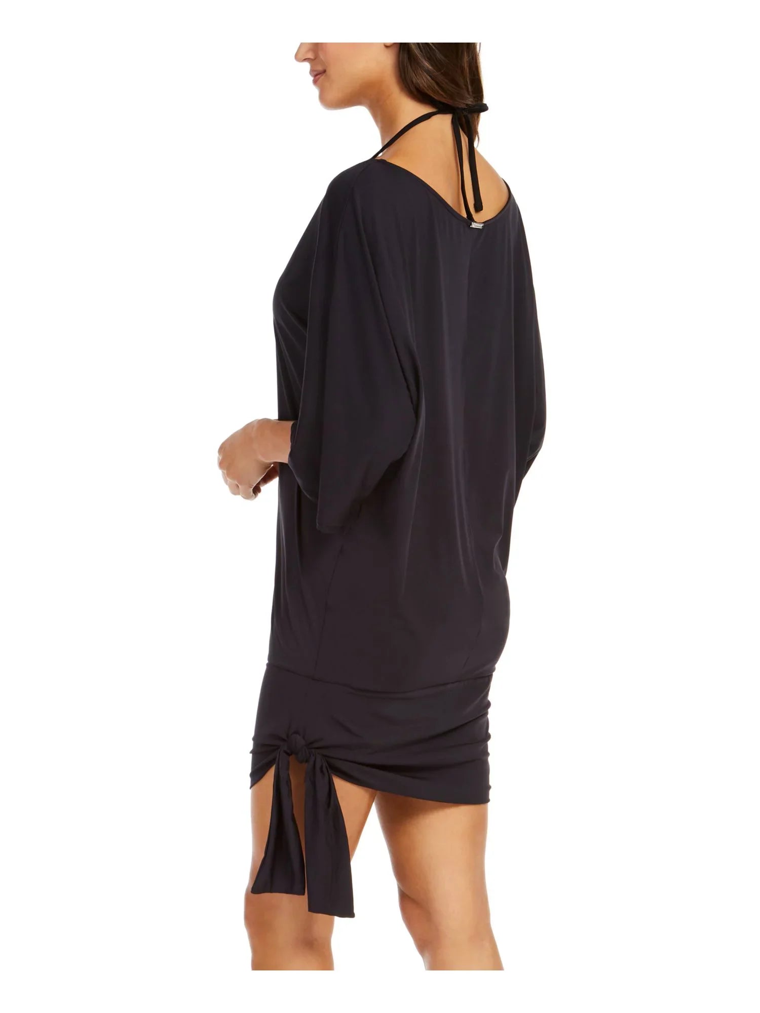 MICHAEL MICHAEL KORS Women's Black Stretch Pullover Dress Side Tie Scoop Neck Swimsuit Cover Up S