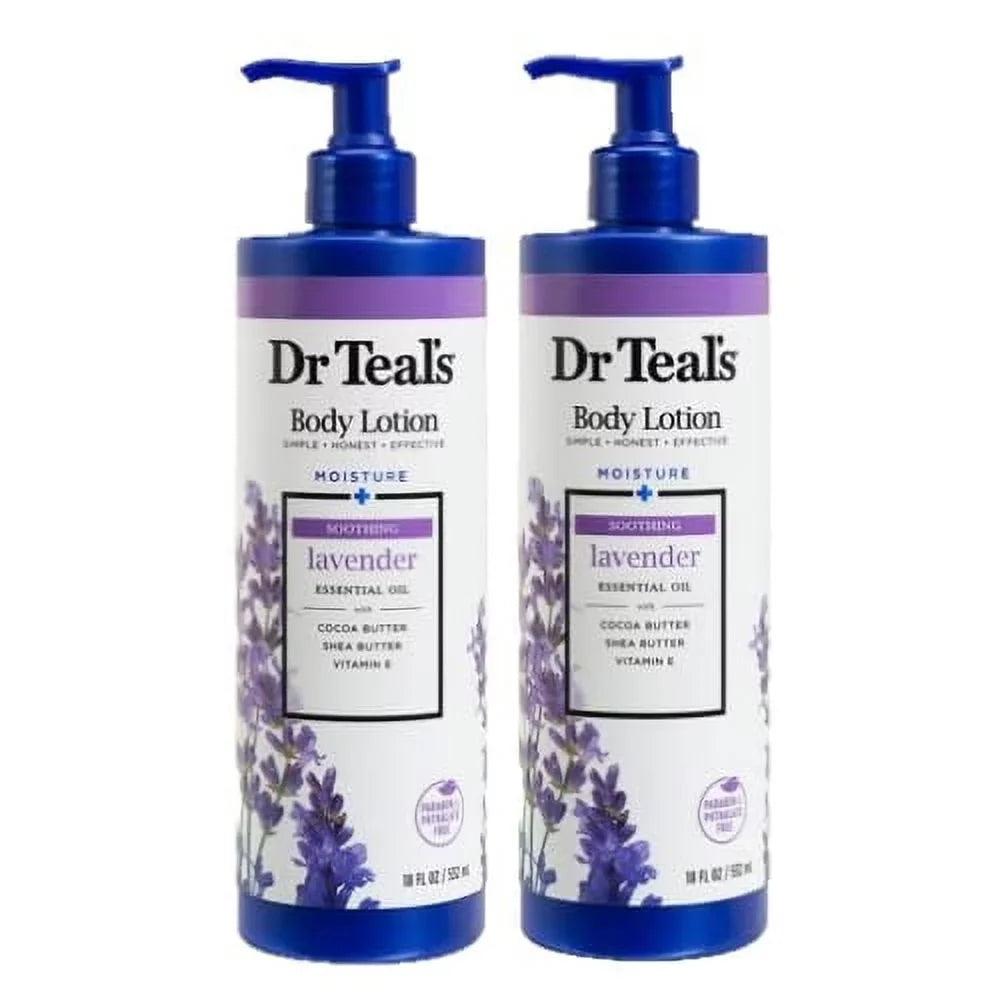 Dr. Teal's Body Lotion - Moisture Plus - Soothing Lavender Essential Oil, 36 Fl Oz (Two 18 Fl Oz Bottles)