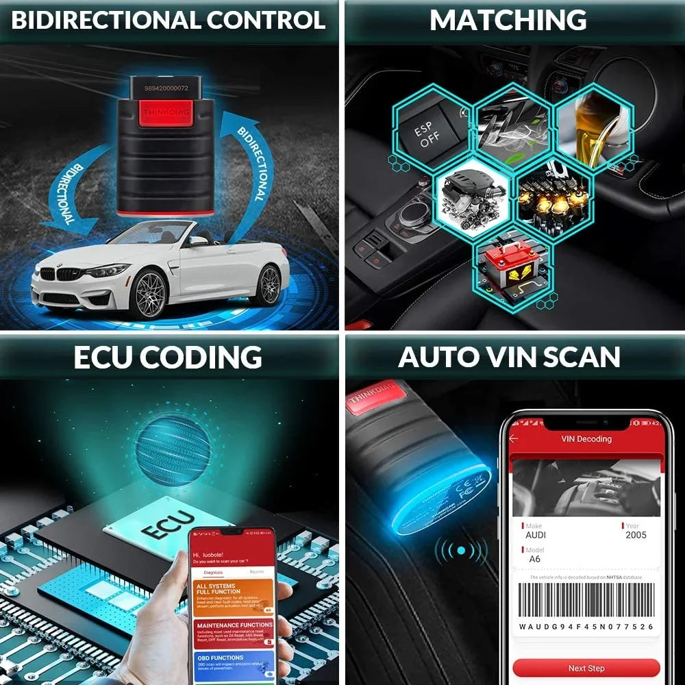 Bluetooth OBD2 Scanner Full Systems Car Diagnostic Tool Code Reader (2 Year Software Included) 15 Maintenance Functions for Cars Since 1996- THINKCAR THINKDIAG